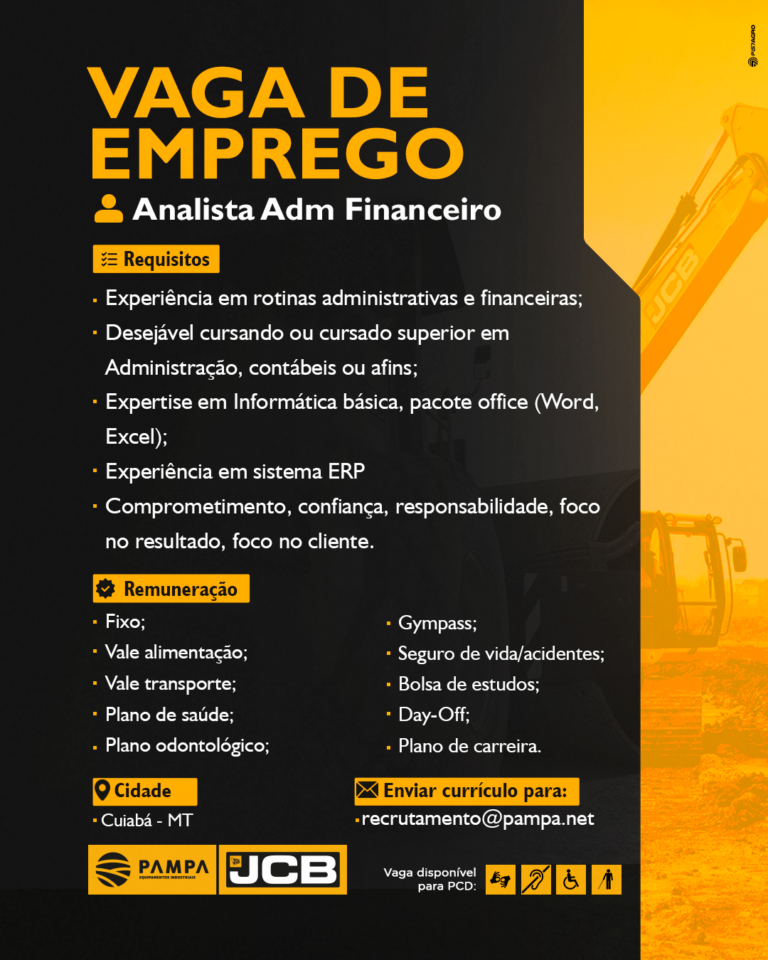 Analista ADM Financeiro - CUIABA - MT - Pampa JCB